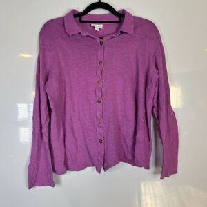 J.Jill Love Linen Button Up Shirt Womens Large Pink Long Sleeve Coastal